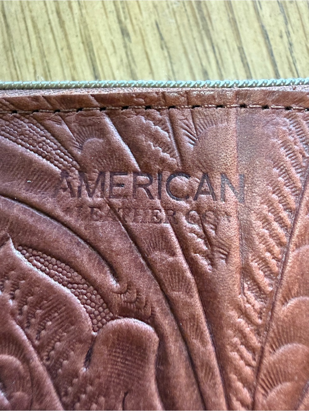 American Leather Co Nashville Charger Wristlet Brandy Tooled Leather ALC2043 - Picture 12 of 15